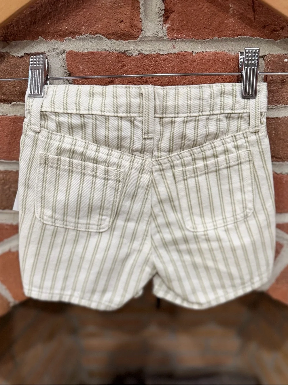 Old Navy Cream and Olive Stripe Button-Front Kids Shorts